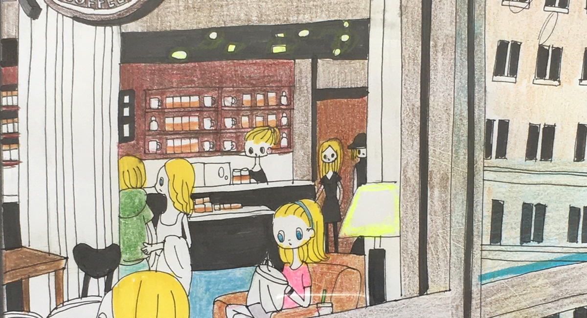 細川真希「At STAR BK CAFE」/Pen,colored,pencil on paper/絵画販売 細川真希「At STAR BK CAFE」/Pen,colored,pencil on paper/絵画販売