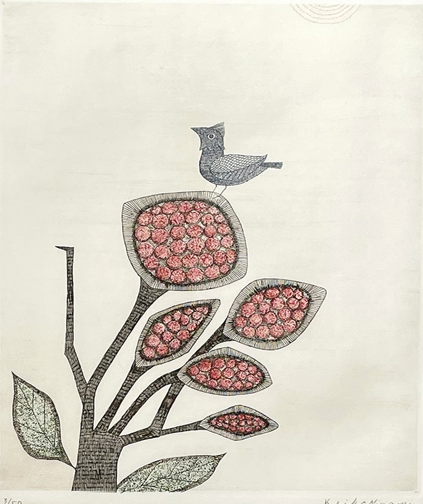 南桂子,鳥と赤い花、全体画像