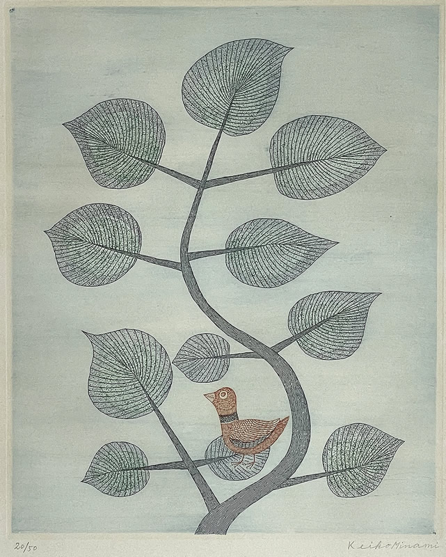 南桂子/枝の上の鳥/銅版画