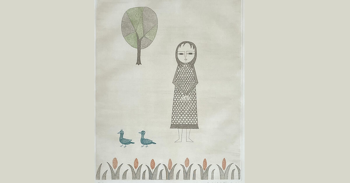 南桂子/二羽の鳥と少女/銅版画