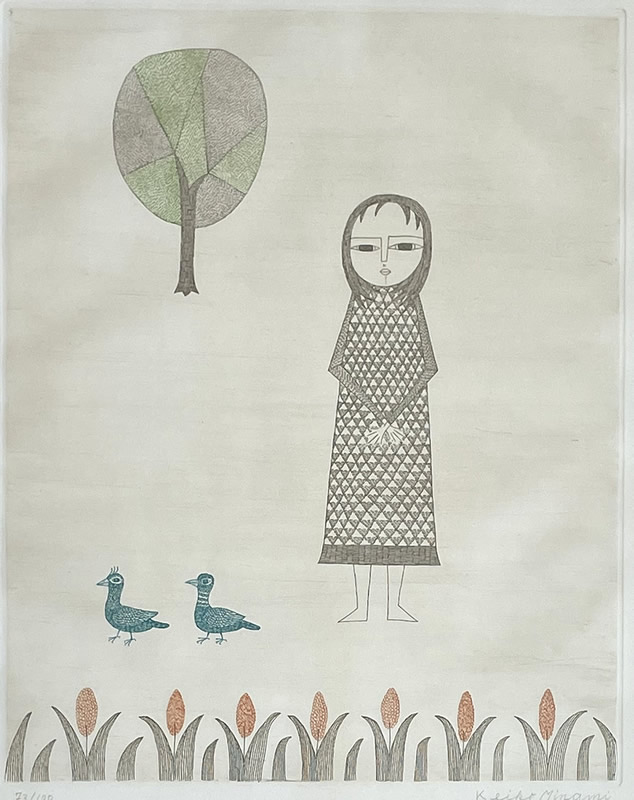 南桂子/少女と青い鳥/銅版画