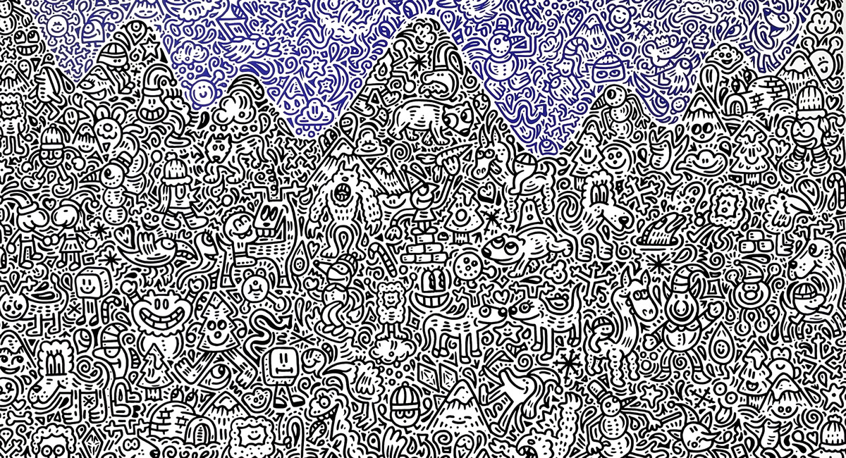 超特価Mr.Doodleミスター・ドゥードゥル 「Mountain Mania,2016」/直筆サイン入り、エディション有り/新品額入り/真作保証ぬ シルクスクリーン